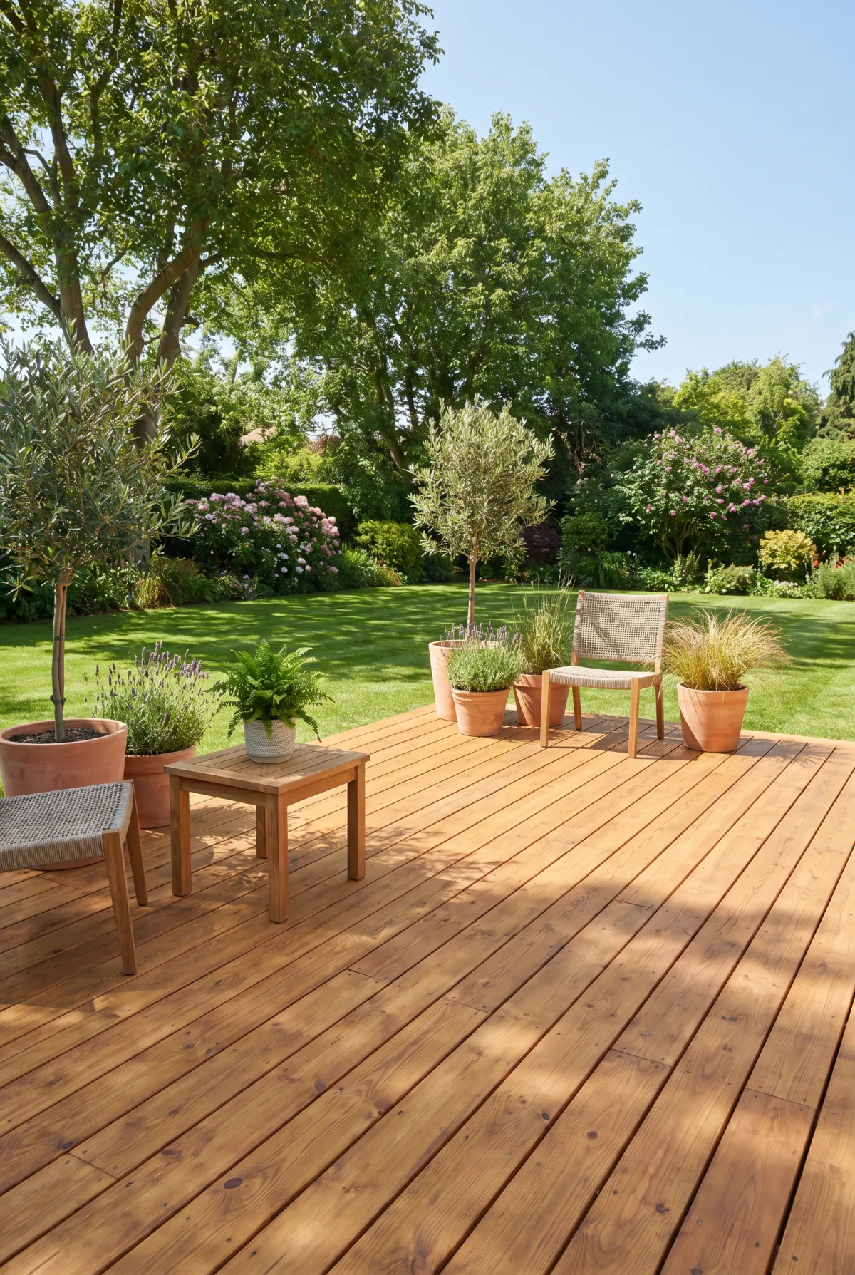 Backyard deck stained warm cedar