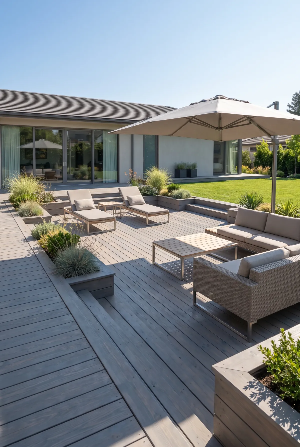 Deck in a modern driftwood gray stain