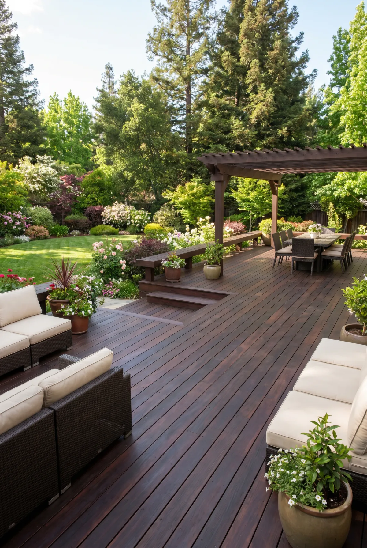 Wood deck in a rich dark espresso stain