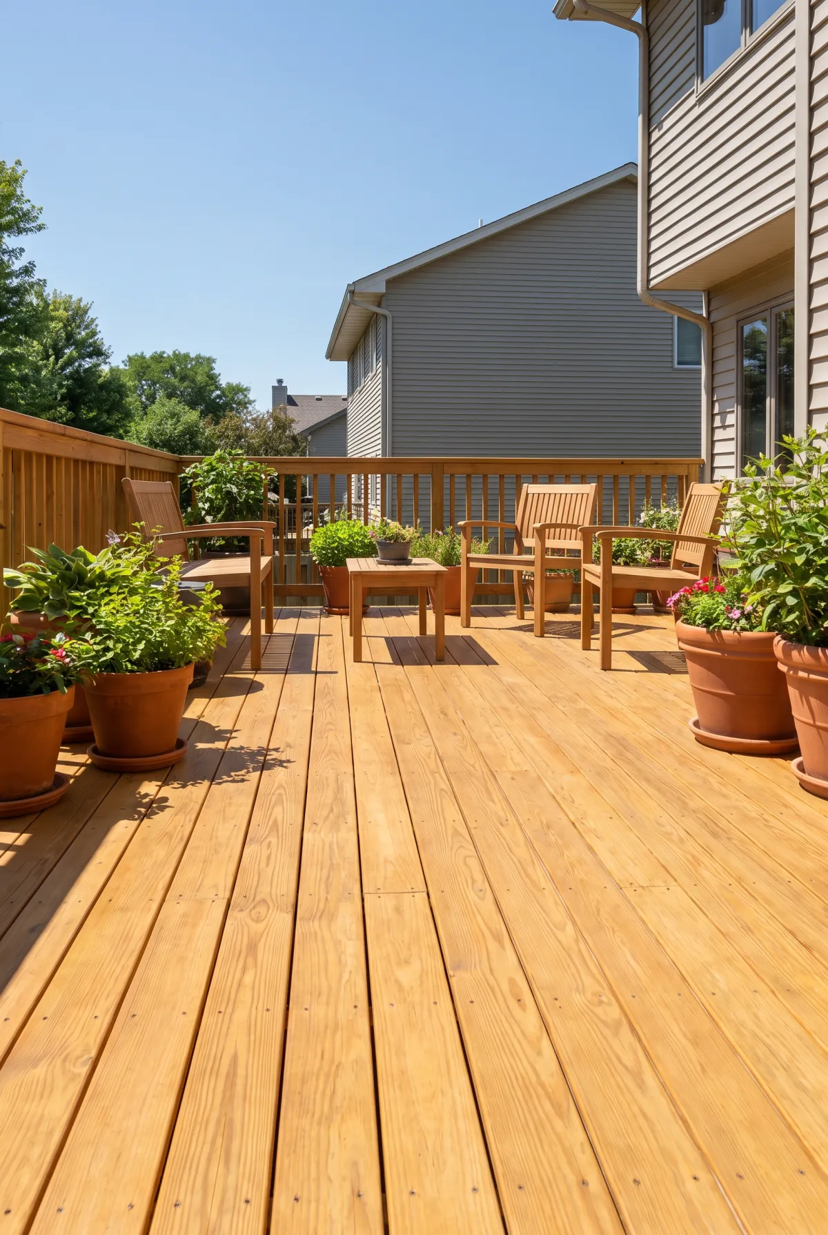 Deck in a natural golden oak honey stain