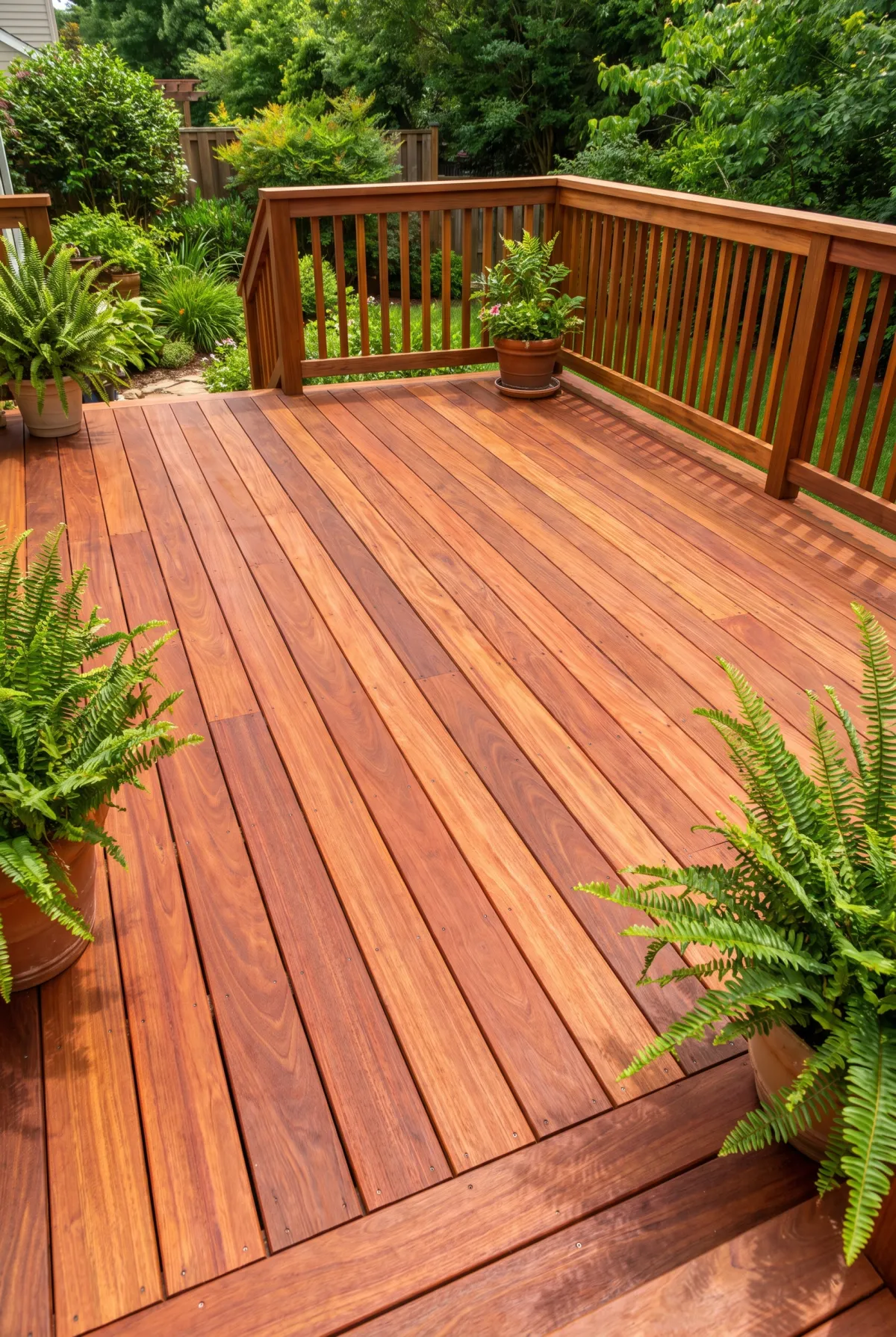 Wood deck in a red-toned mahogany stain