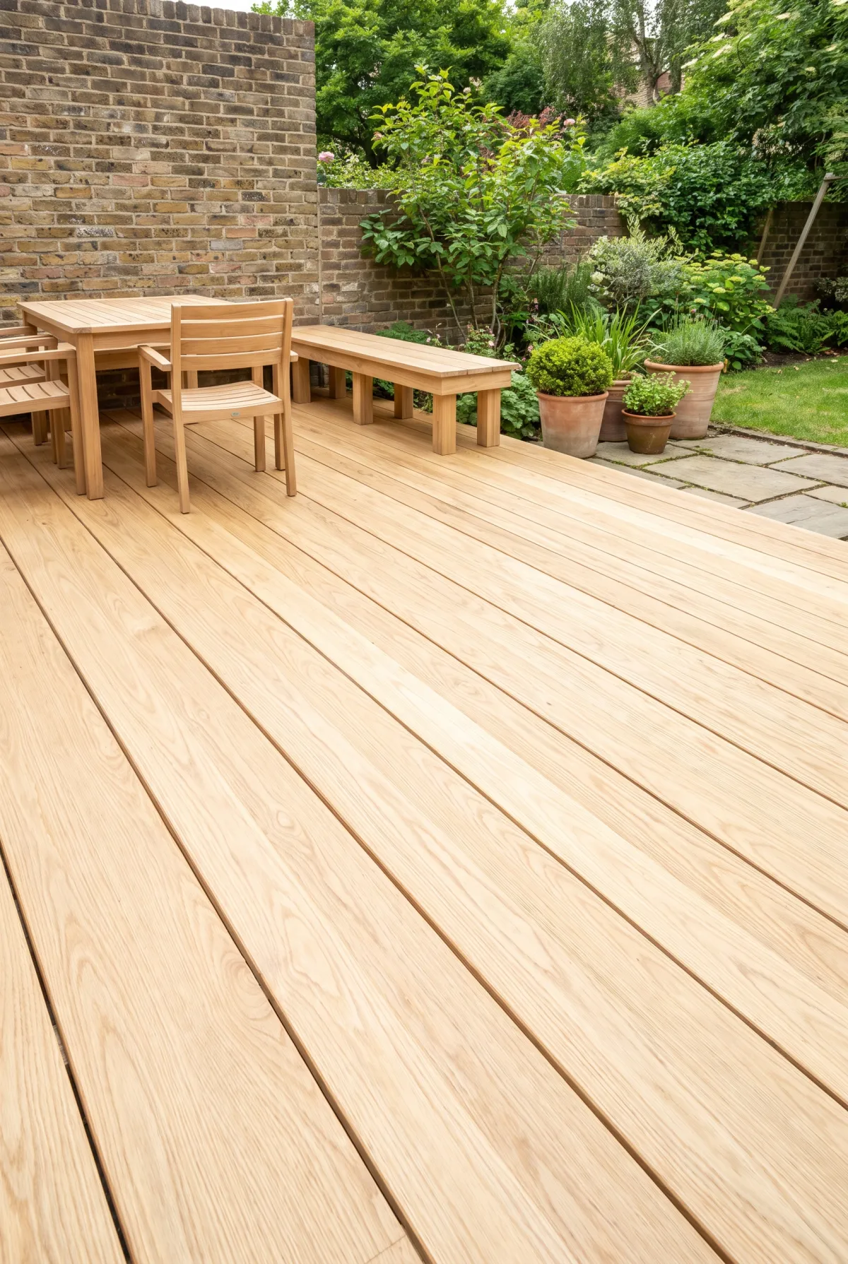 Deck with a natural clear-sealed light wood finish