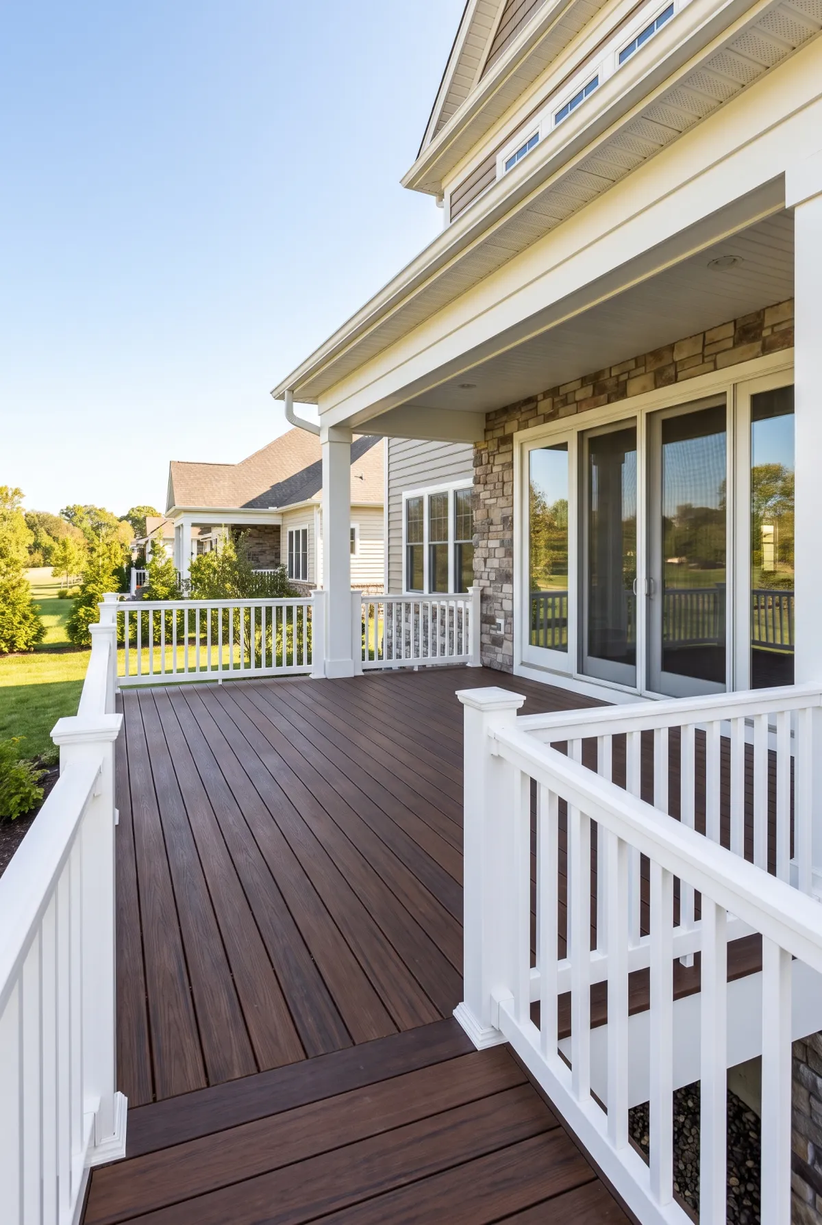 Two-tone deck with dark boards and light railings