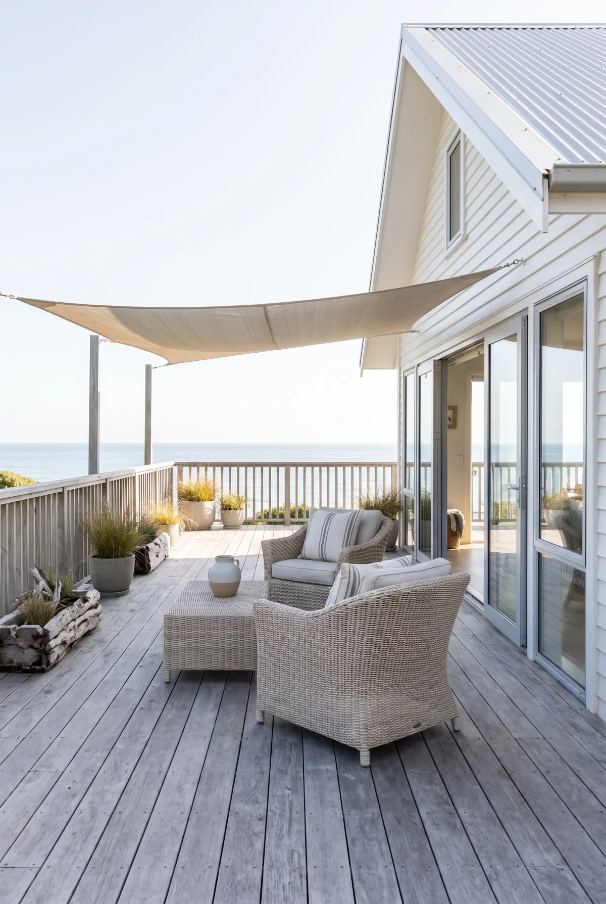 Coastal weathered gray stained deck
