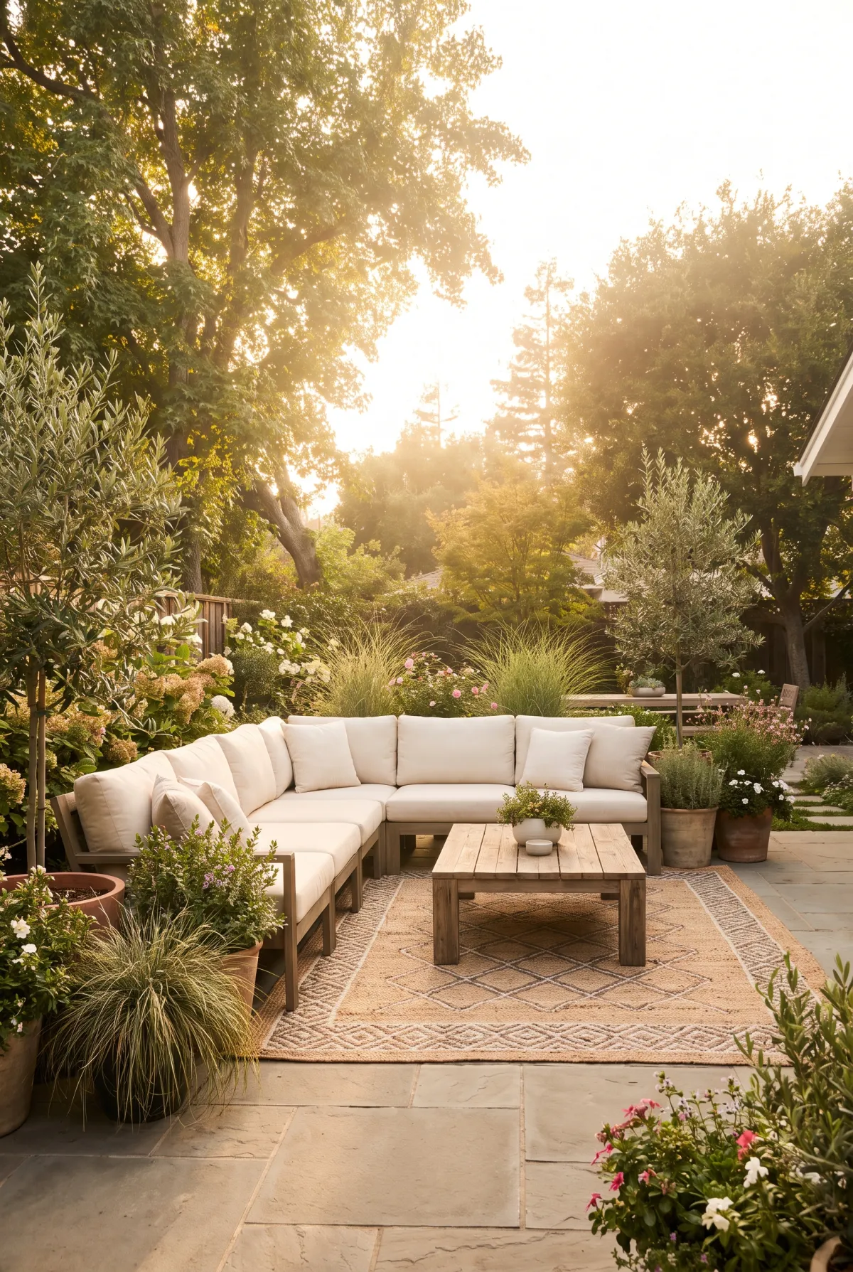 Paver patio lounge area with an outdoor sectional sofa