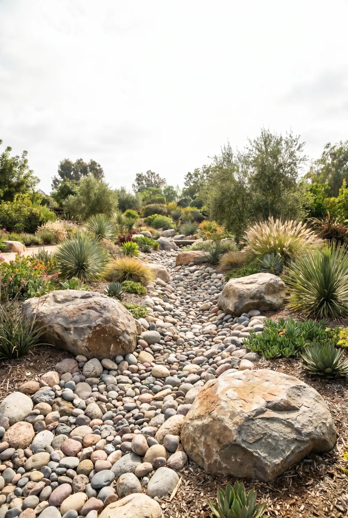 Large river rock and cobble used as a landscape accent